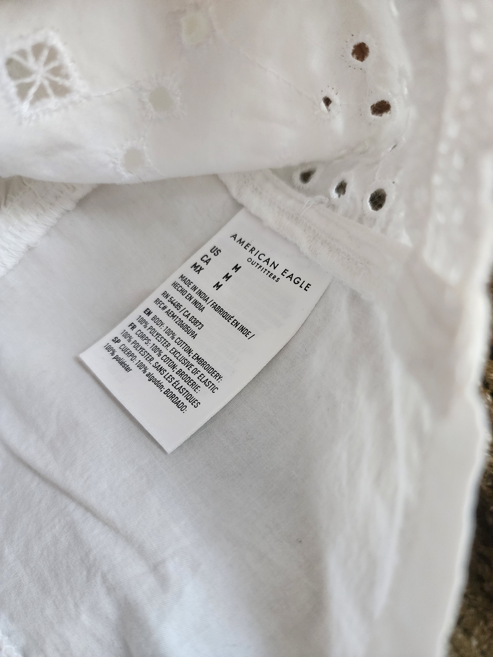 American Eagle Outfitters White Eyelet Button-Front Blouse with Lace Trim - Picture 6 of 6